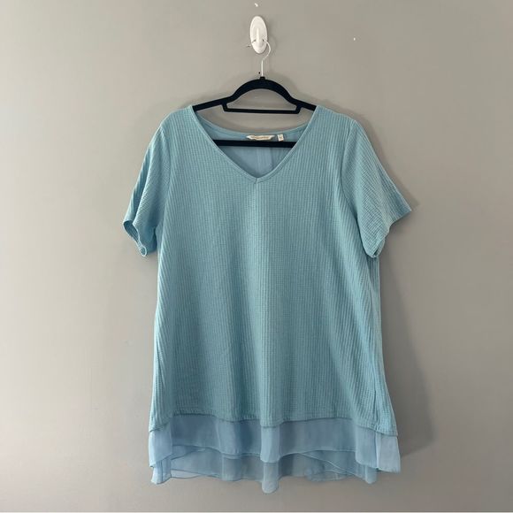 Soft Surroundings Tops - Soft Surroundings Sandpiper Tunic Blue Waffle Knit Short Sleeve Size Large